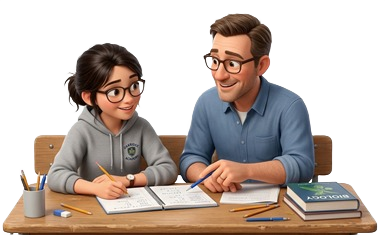 Parent assisting child with guided AI math homework tutoring