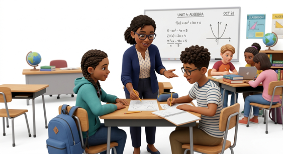 School classroom leveraging academic AI math assistance